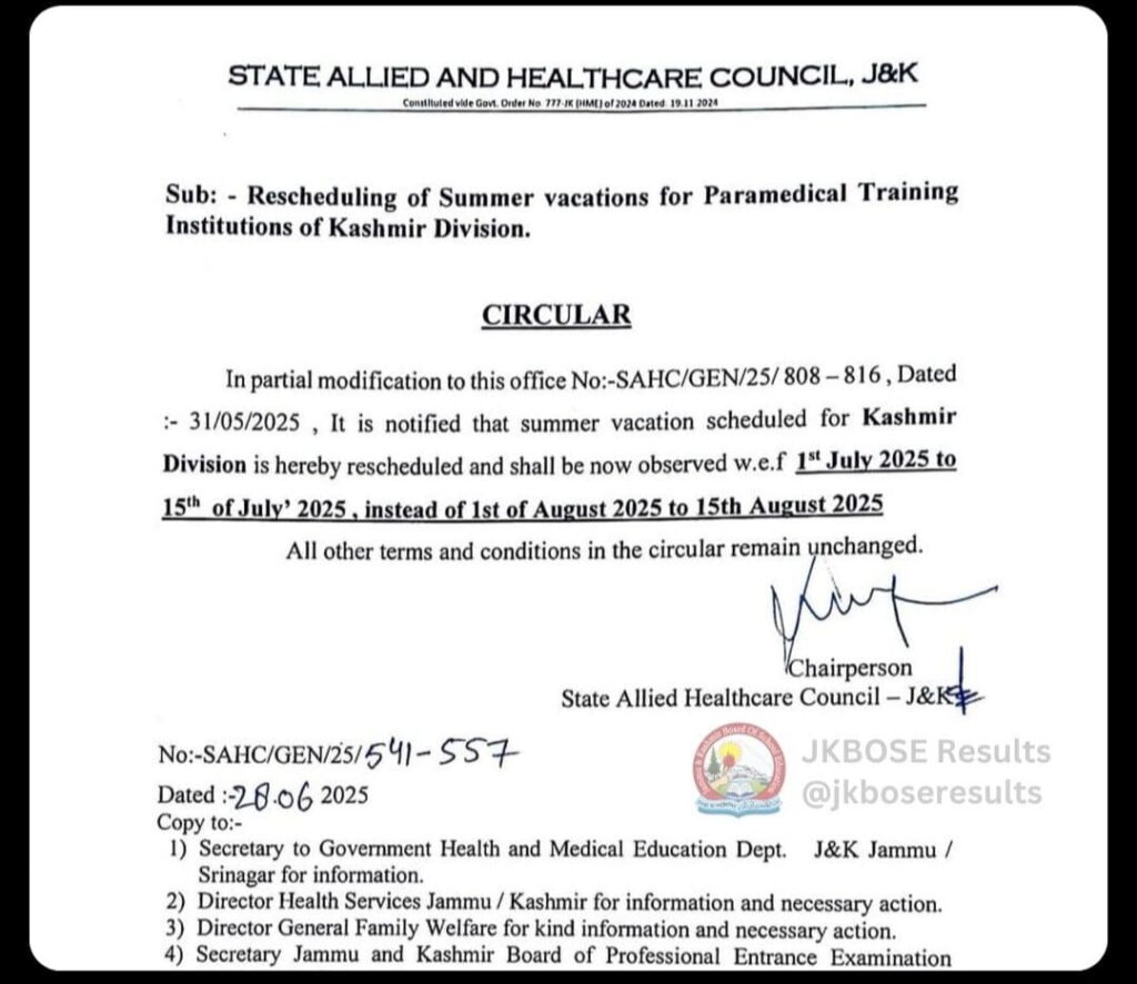 Summer Vacation Rescheduled in Kashmir