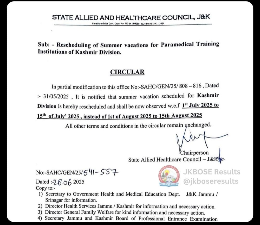 Summer Vacation Rescheduled in Kashmir